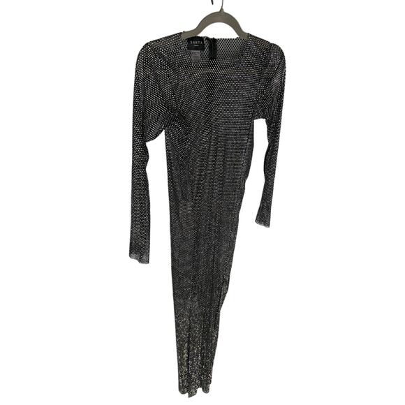 SANTA Rhinestone Embellished Mesh Maxi Dress Party Statement Evening Black Sz M - Picture 8 of 9
